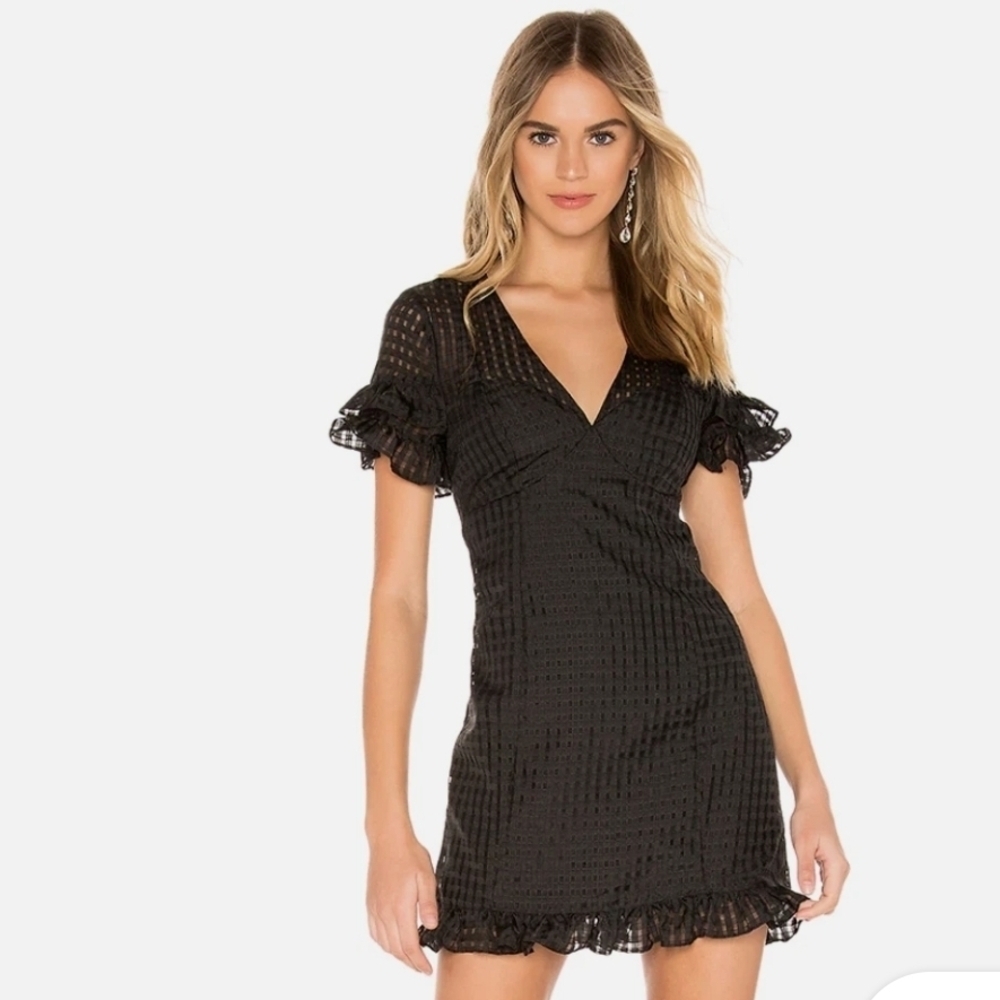 NWT BCBGeneration Black Checkered Mini Dress ruffle short sleeves 